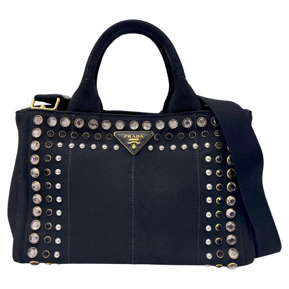 Prada Canapa Bijou Canvas Studs Daily 2Way Shoulder Bag Black